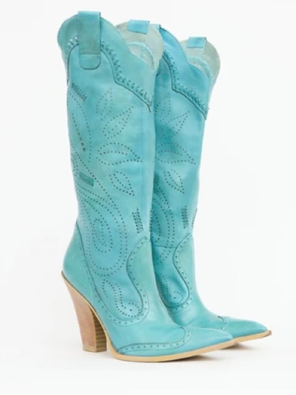 BCBGirls Teal Turquoise Perforated Western Knee - High Cowboy Boots size 6